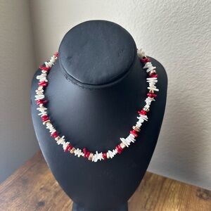 Chic Red and White Beaded Necklace